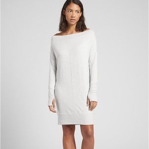 Athleta Studio Barre Sweatshirt Dress 2.0 Wide Neck Long Sleeve Grey Medium Tall
